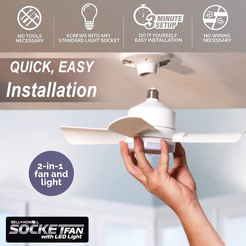 Bell+Howell Socket Breeze Light 5-Speed LED Ceiling Fan – For Bedroom, Kitchen, Living Room