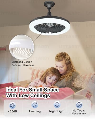 3-Color Dimmable LED Light Fan with Remote - Black