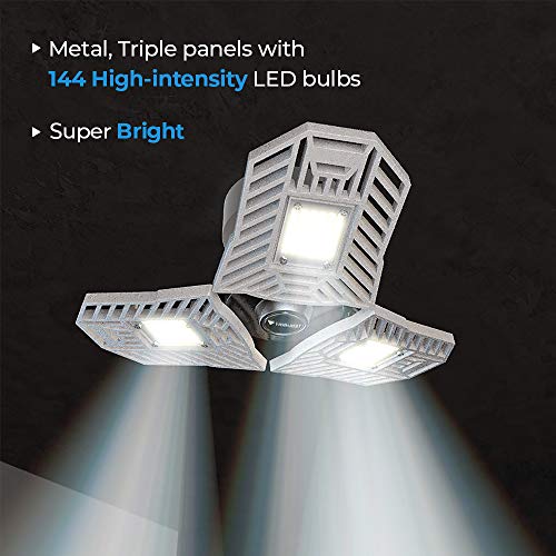 Bright LED Garage Lights for Indoor Use with 144 Bulbs and Adjustable Panels