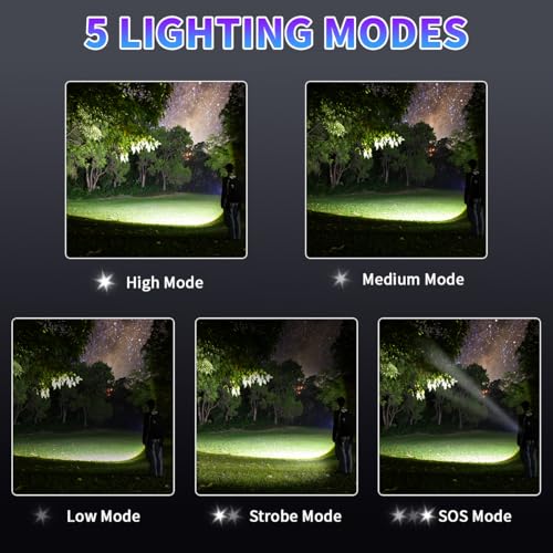 990000lm Super Bright Rechargeable Flashlight with 5 Modes for Camping Hiking Emergencies