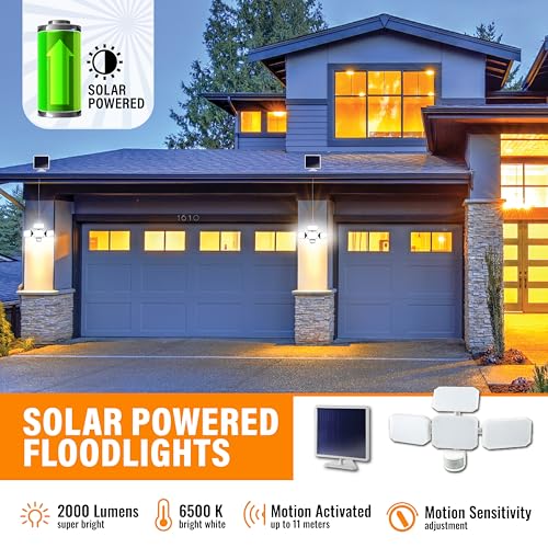 Bell+Howell Bionic Floodlight Pro: Outdoor Motion Sensor Solar LED Lights with Adjustable Panels