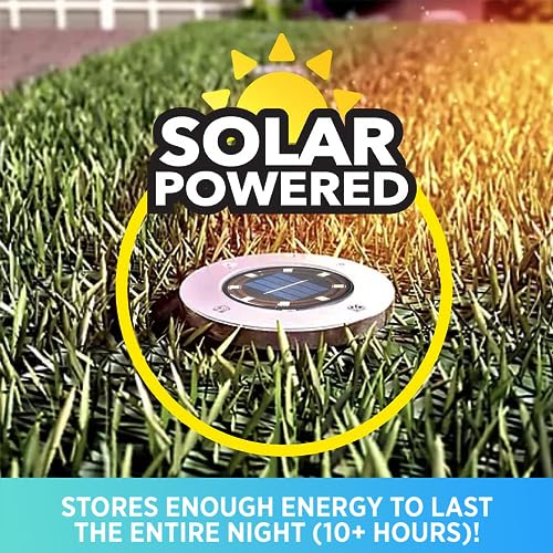 Solar Powered Swivel Disk Lights Set of 4 for Outdoor Yard, Garden, and Lawn – Wireless with Stakes - As Seen On TV
