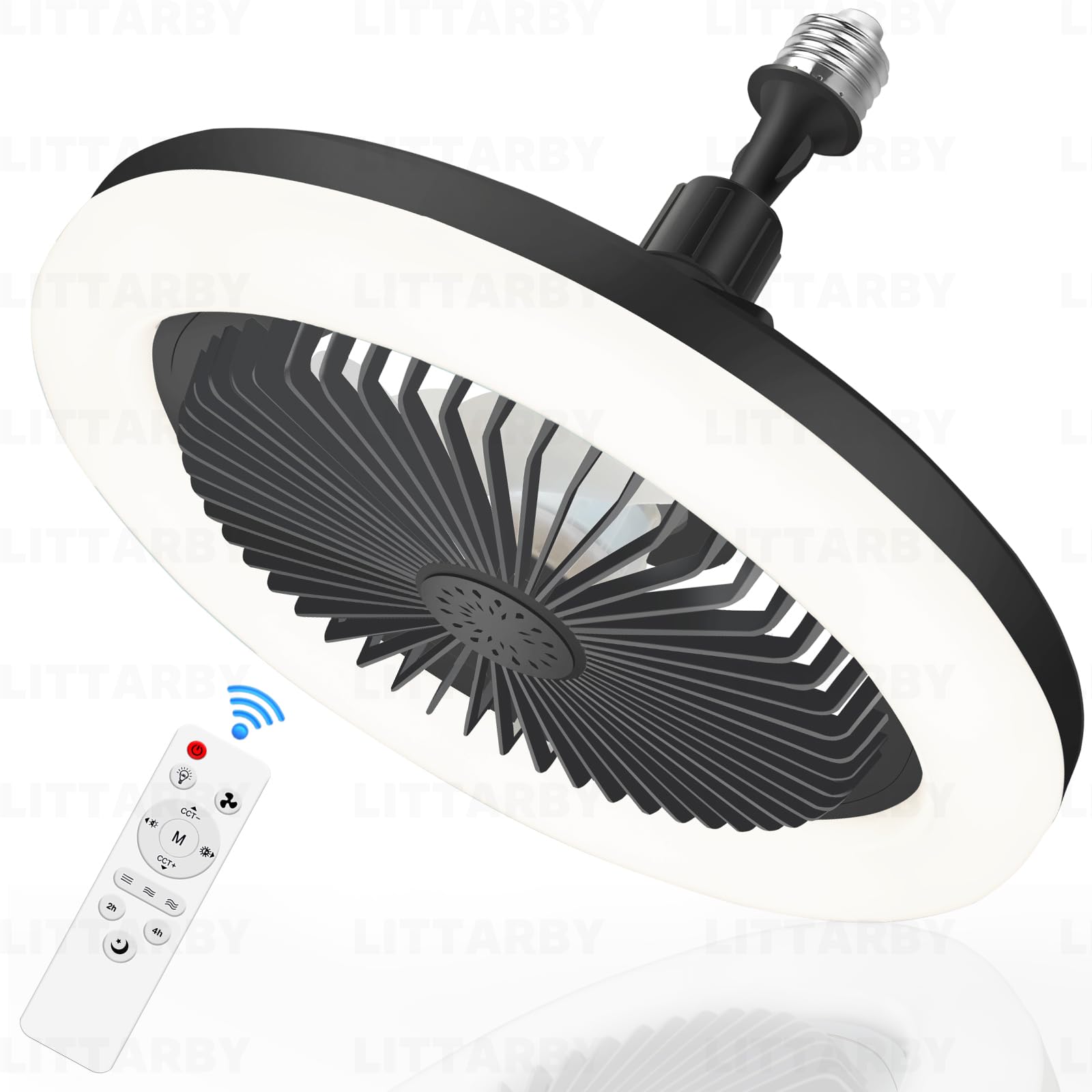 3-Color Dimmable LED Light Fan with Remote - Black
