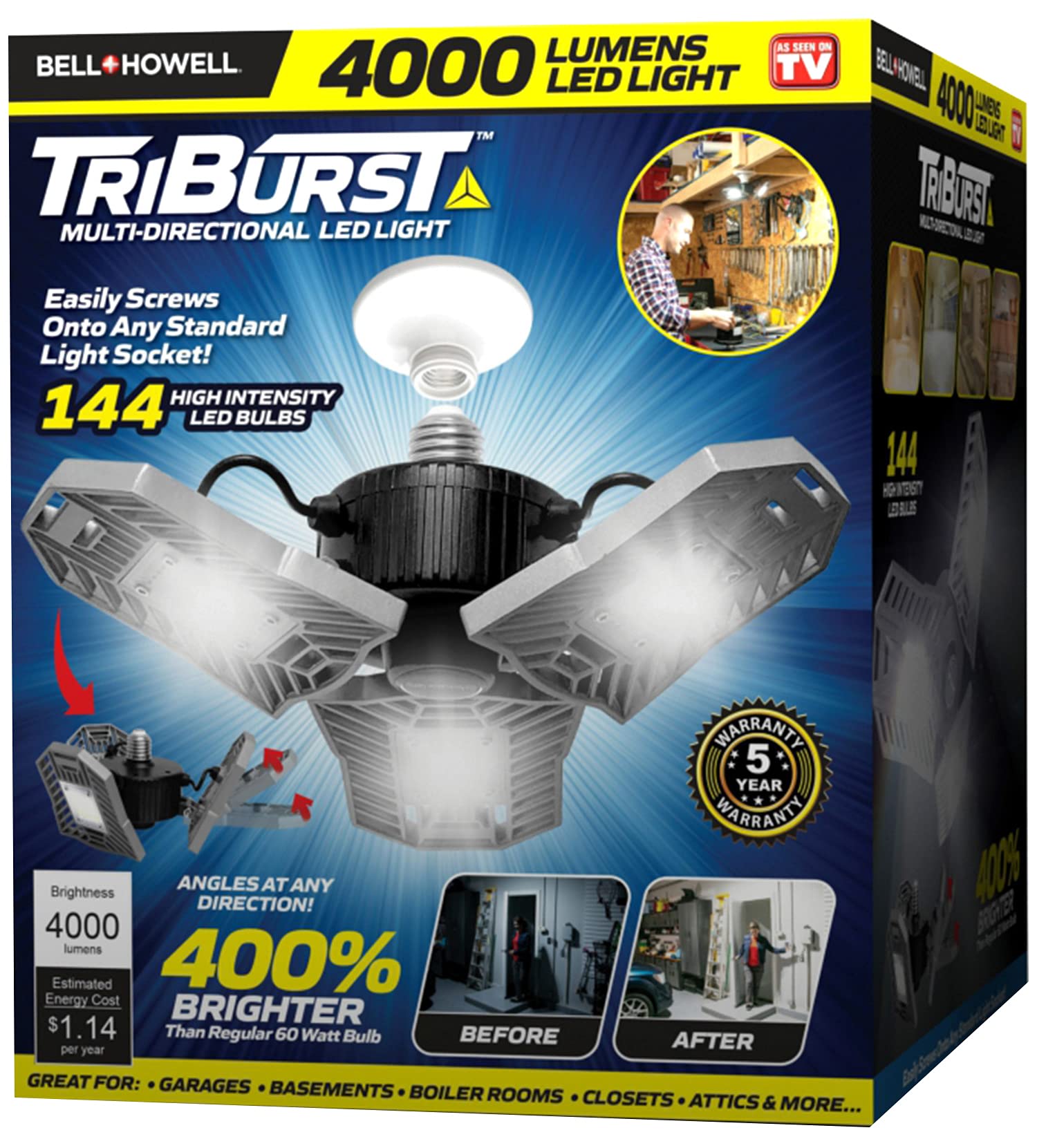 Bright LED Garage Lights for Indoor Use with 144 Bulbs and Adjustable Panels
