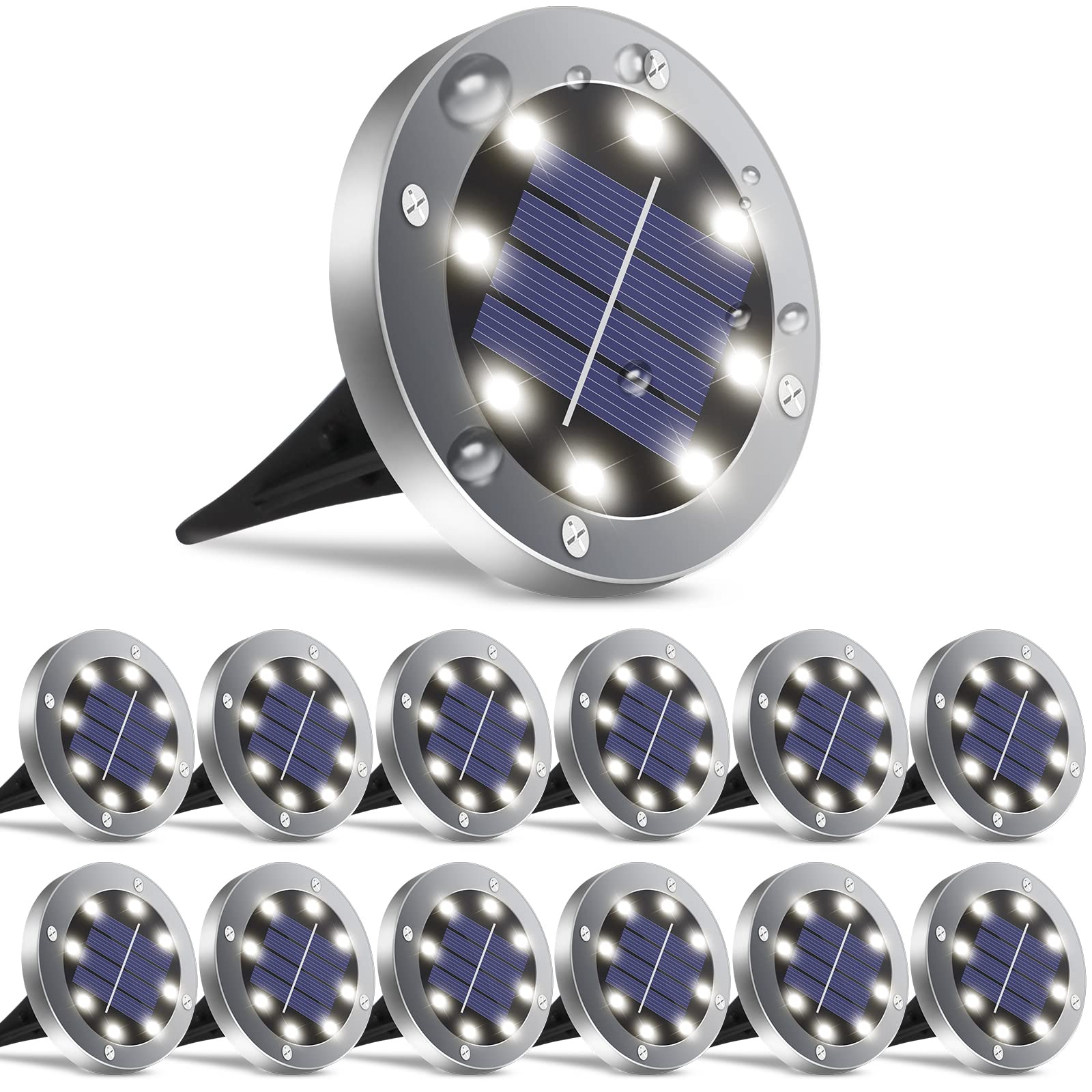 Waterproof 12 Pack Solar Lights Outdoor White Garden Pathway Yard Lighting