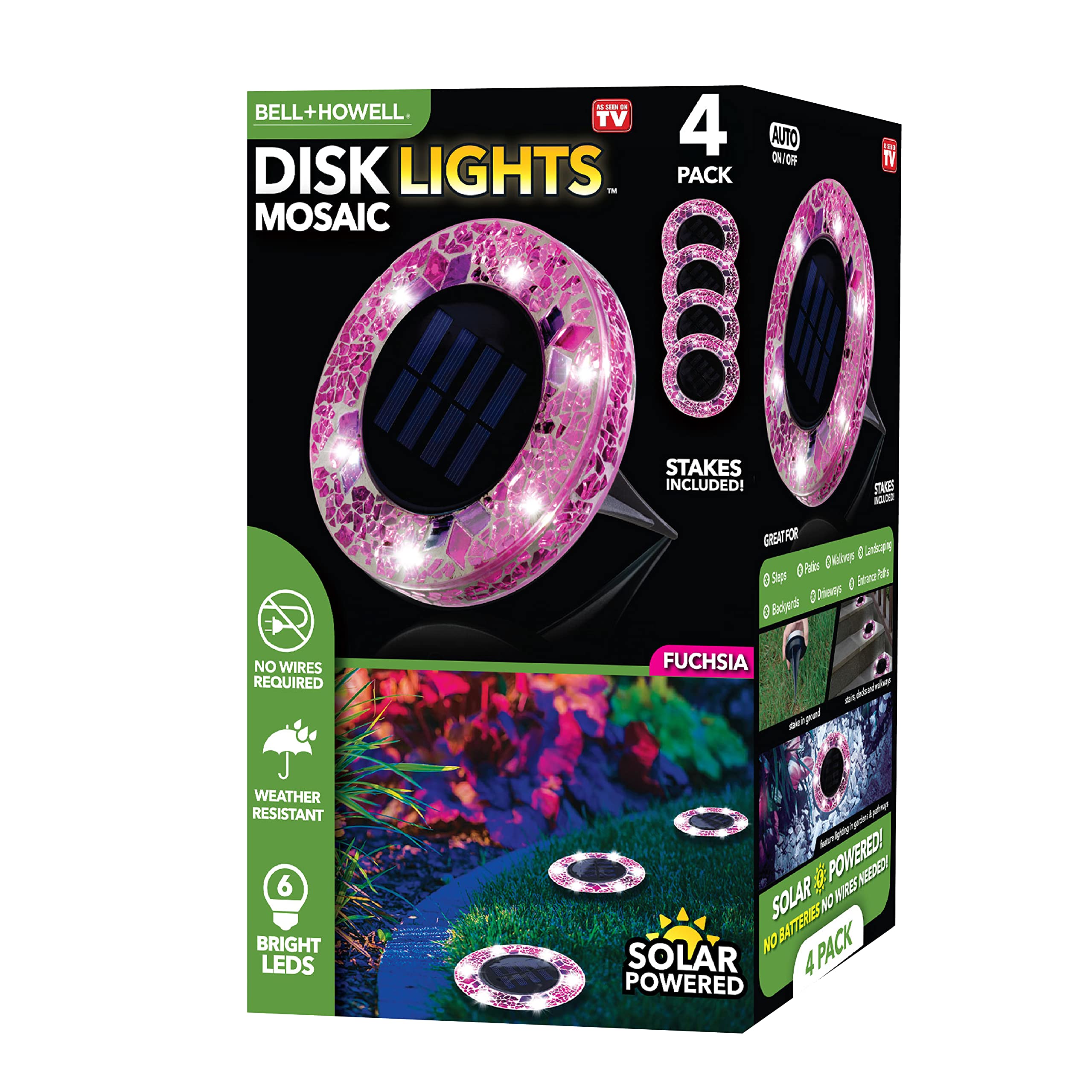 Bell+Howell Radiant Pink Solar Pathway Lights - 4 Pack Glass Disks
